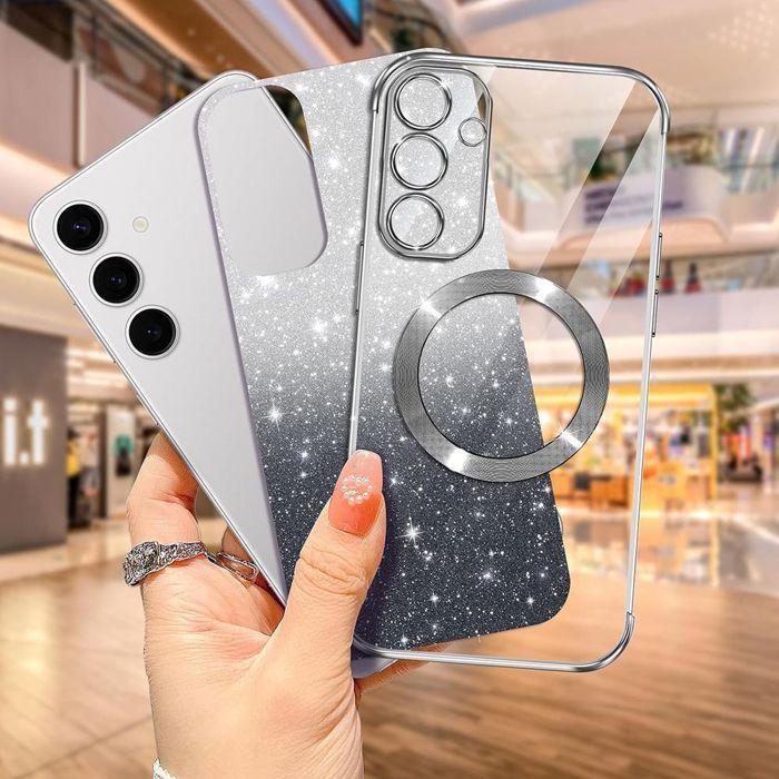 Coque de Protection - BOOLING - pour Samsung Galaxy S25 FE - Silicone Plaqué - Noir Pailletée - avec 2 Verres trempés