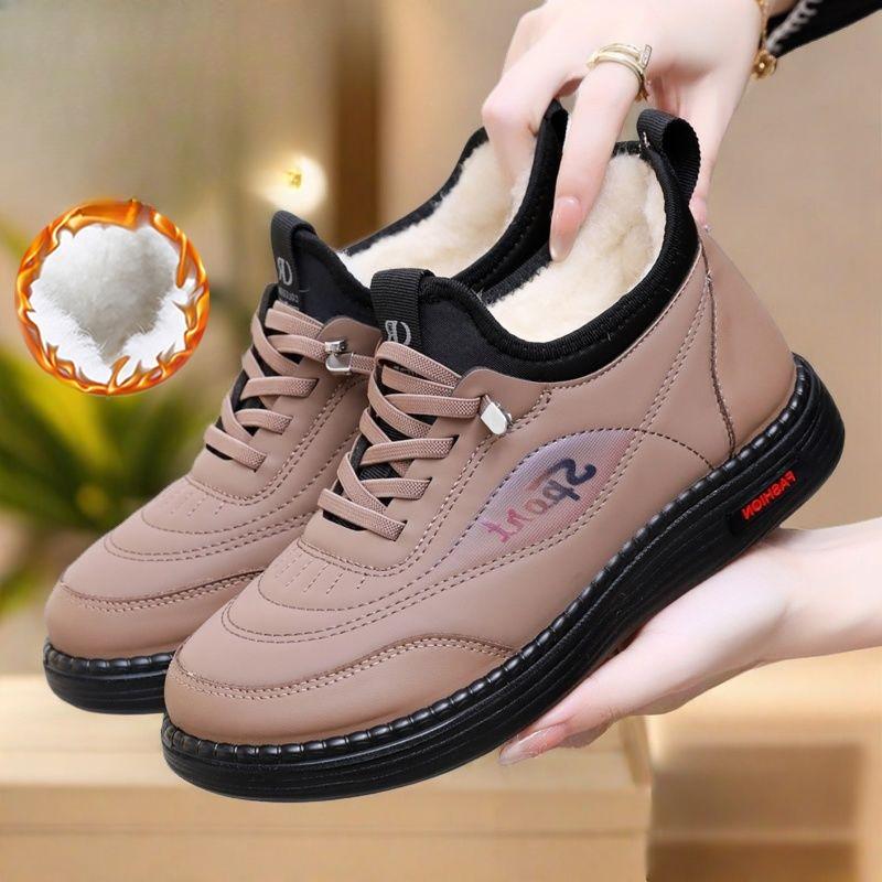 Women's Wool Lining Large Size Soft Sole Winter Warm Fur One Snow Boots Padded Lined Ankle Boots Non Slip Hiking Casual Sports Cotton Boots