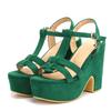 Women's Gladiator Sandals Platform Summer Shoes Sexy Punk Heels Flip Flops T-Straps Flock Green Black Party Shoes Female Vintage