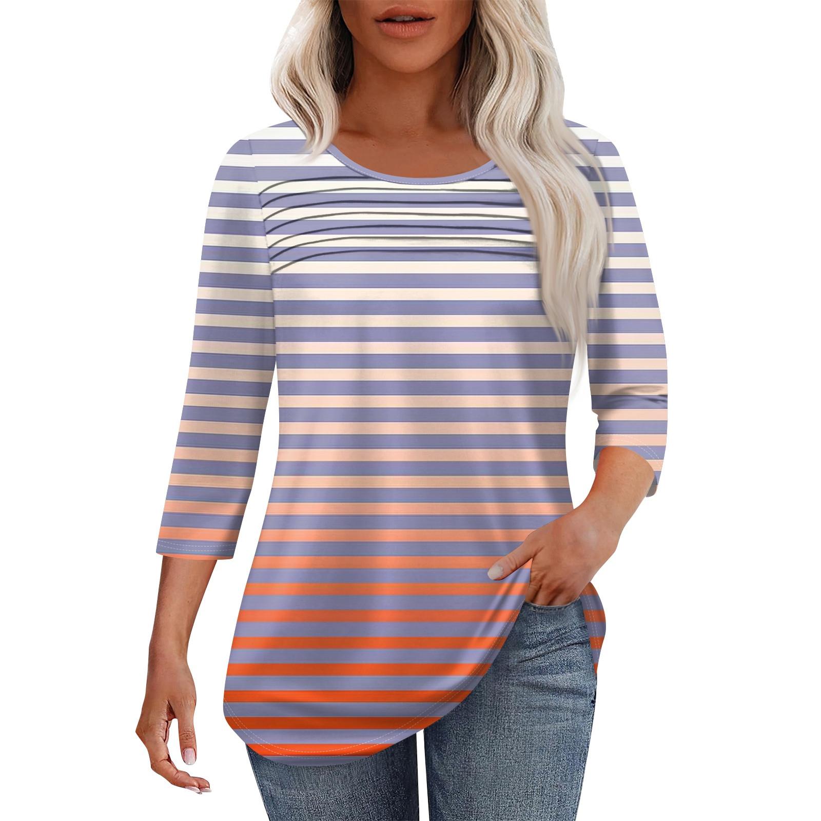 

Женская мода круглый вырез шея плиссированная передняя планка однотонный топ рукав 3/4 L