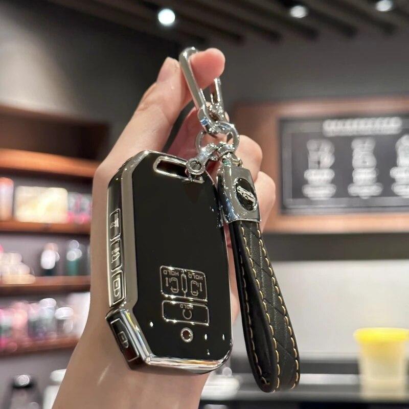 

Чехол на брелок с кожаным ремешком для Kia 2021 2022 для Carnival 6/7 кнопок KA4 EX SX LX для Fiesta 2023