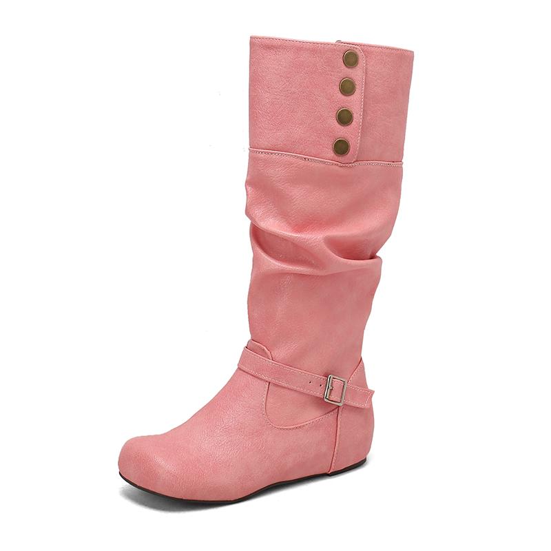 Women's flat-bottomed casual boots autumn and winter new inner height increase solid color large size medium boots