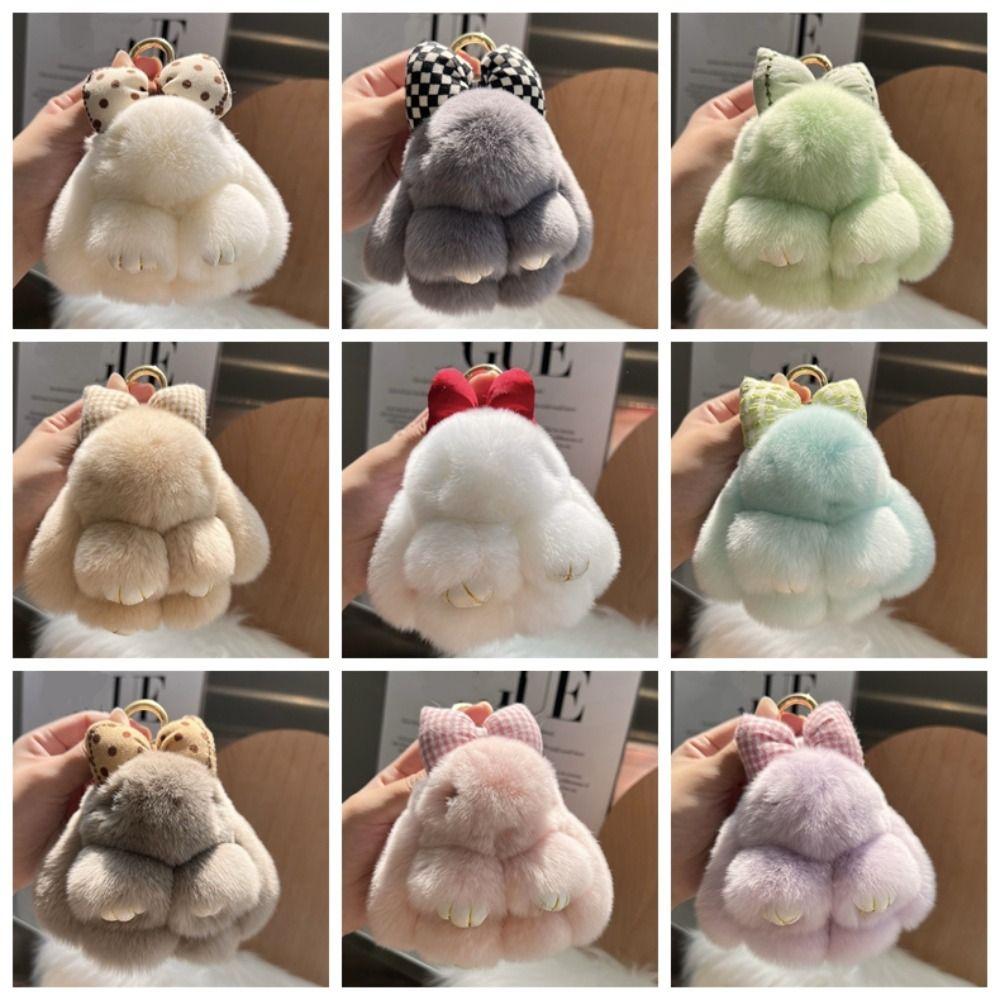 Hair Bow Bunny Keychain Pompoms Plush Rabbit Key Ring Rabbit Fur Keychain  Jewelry Gifts