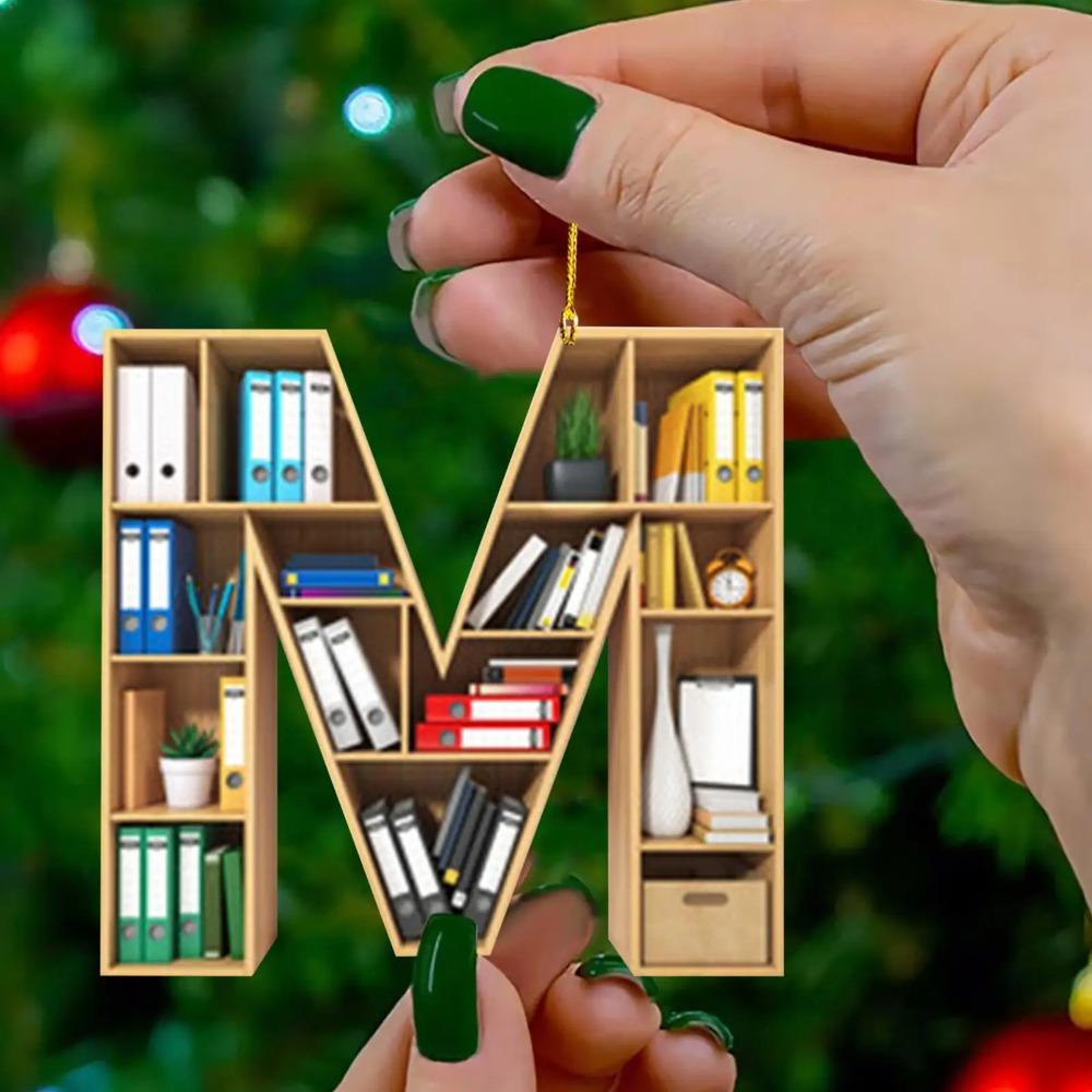 Personalized 26 Letter Bookshelf Pendant Acrylic Hanging Ornament Christmas Tree Decoration  Couple