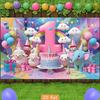 2D 1st Birthday Photography Backdrop Cartoon Animals & Rainbow Baby Shower Background
