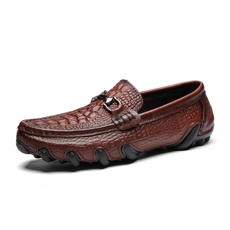 2024 Men Leather Summer Alligator Texture Slip-On Casual Shoes Male Sneakers loafer Mens Coffee Men Loafers Flats Driving Shoes