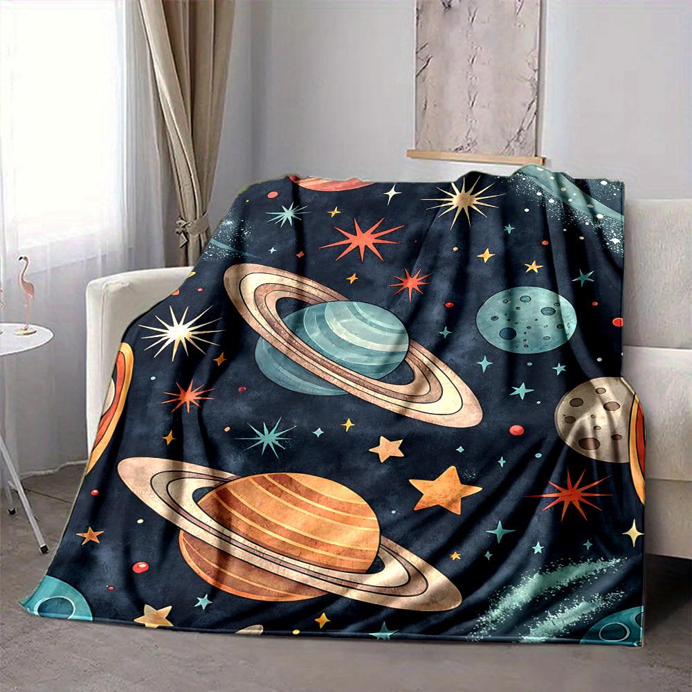 1pc Galaxy Planets Blanket, Lightweight Flannel Throw Blanket for Sofa, Bed, Travel, Camping, Living Room, Office, Couch086