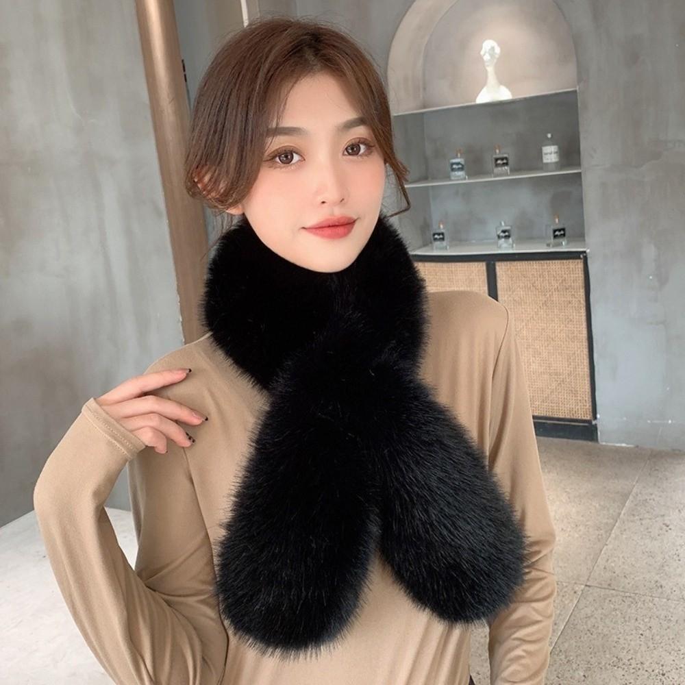 Versatile Faux Fox Rabbit Fur Collar Scarf Solid Color Neck Warmers Cozy Faux Fur Scarf  For Women