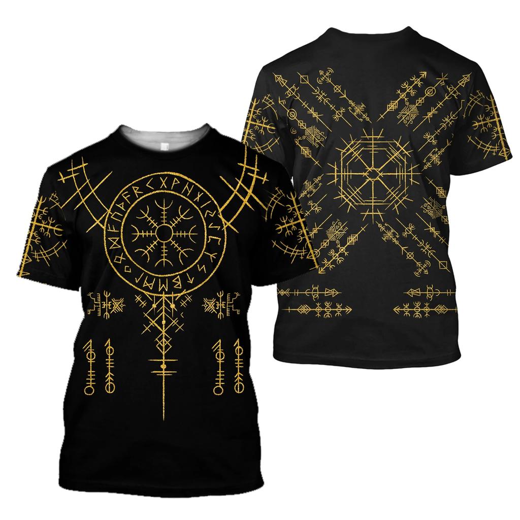 3D Print Viking Symbol męskie ponadgabarytowe koszulki letnie Casual wokół szyi koszulki z krótkim rękawem Unisex Street Tees topy