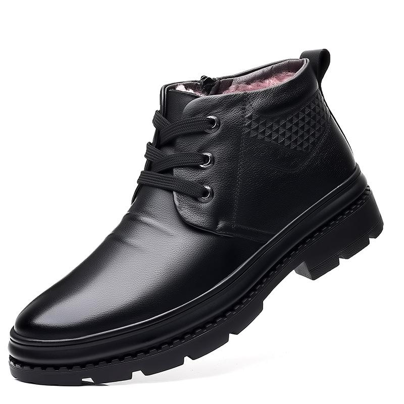 

Мужские зимние кожаные шерстяные ворсистые утолщенные теплые хлопковые ботинки зимние ботинки высокие туфли для пап среднего возраста нескользящие мужские туфли 38 чёрный