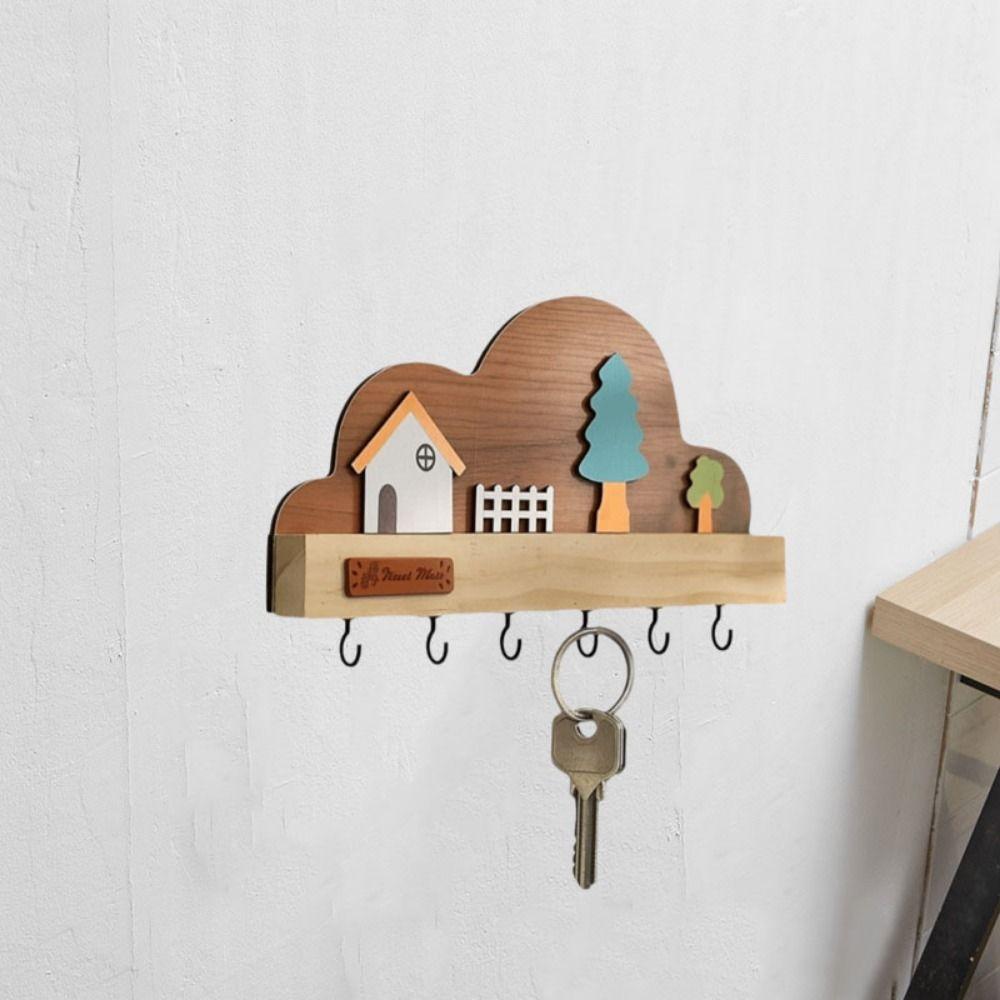 No-Drill Key Storage Holder Cloud House Forest Coat Rack  Housewarming Gift