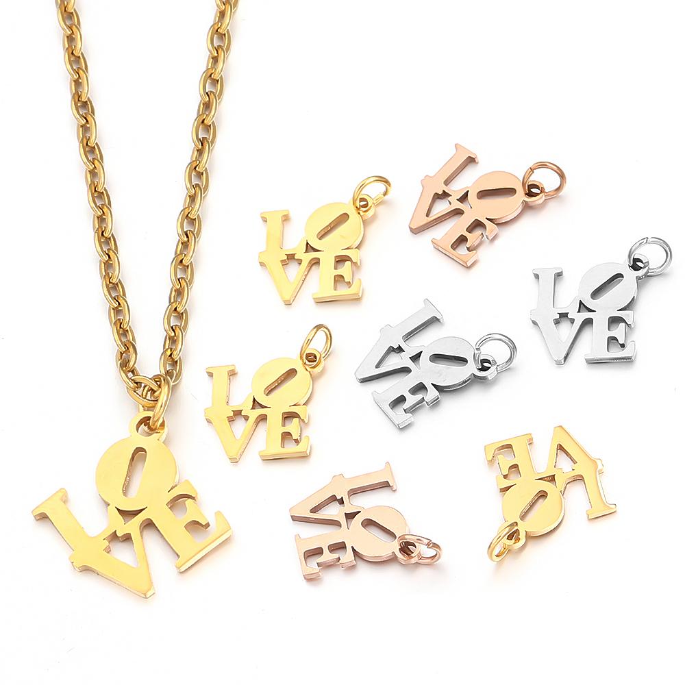2pcs/lot Stainless Steel Love Charms Classic Polish Charms Pendants For Jewelry Making DIY Handmade Necklace Pendant Accessories