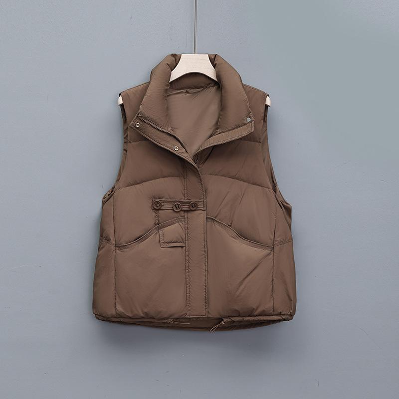 Winter Baumwollweste Damen Kurz Temperament Baumwollweste Locker Stehkragenweste Vielseitige Baumwollwestenjacke