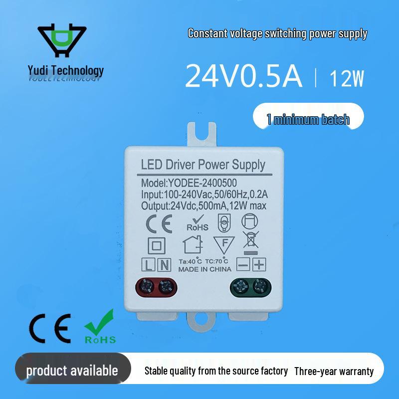

24V 0.5A LED Power Supply, 12W Driver, Compact Size