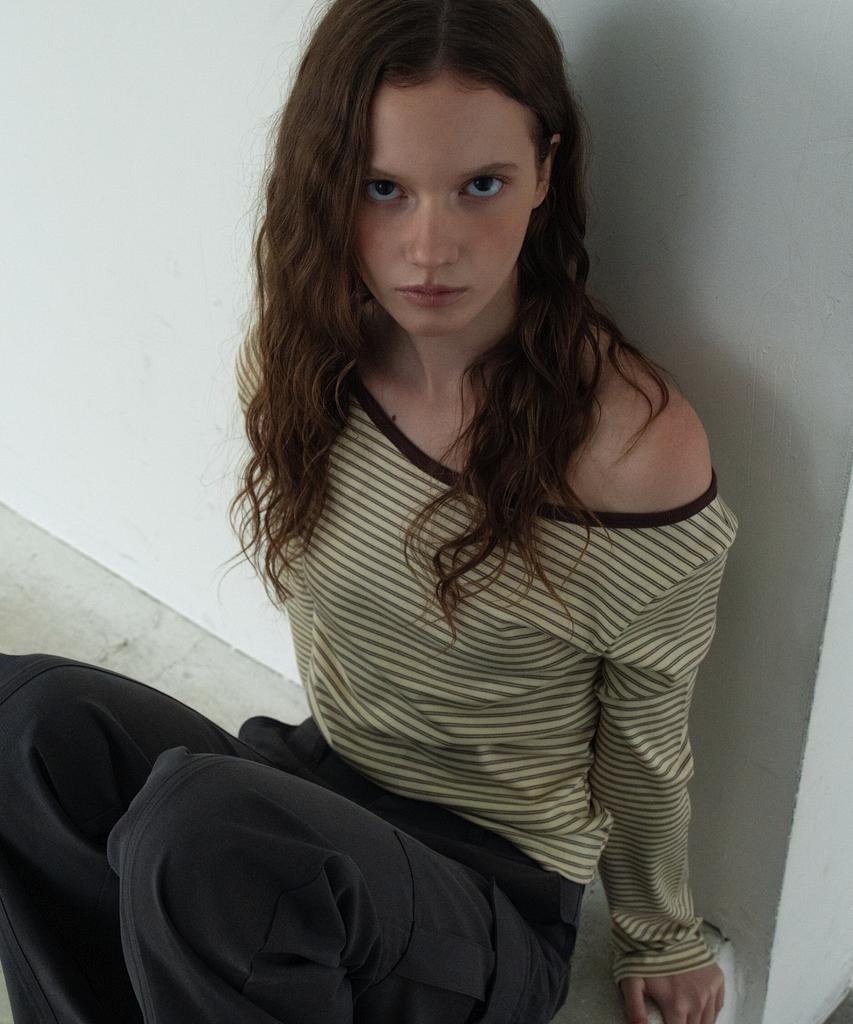 WAARFORWOMAN Wt-98 Striped Color Block T-Shirt_Brown