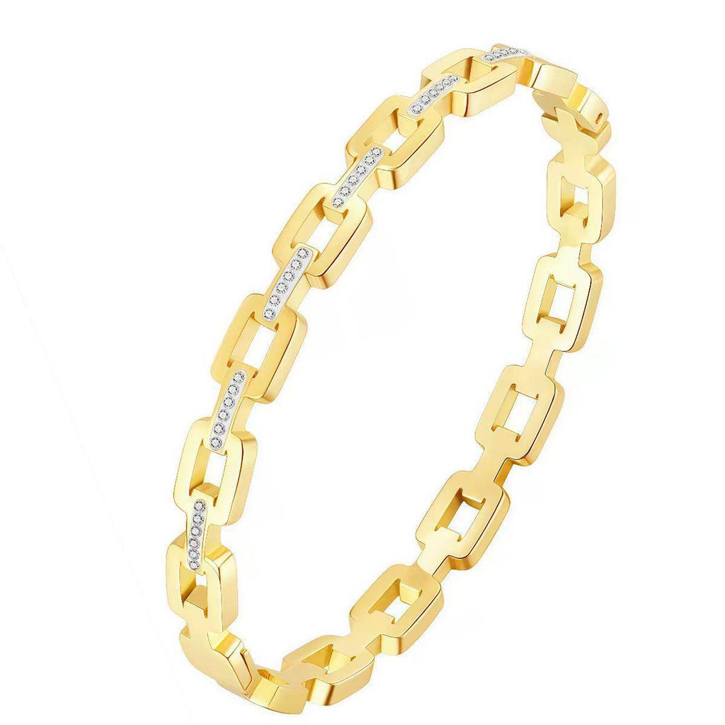 Bracelet de Luxe en Acier Inoxydable pour Femme: Titane Électroplaqué, Sertissage Diamants Complet, Style Européen-Américain
