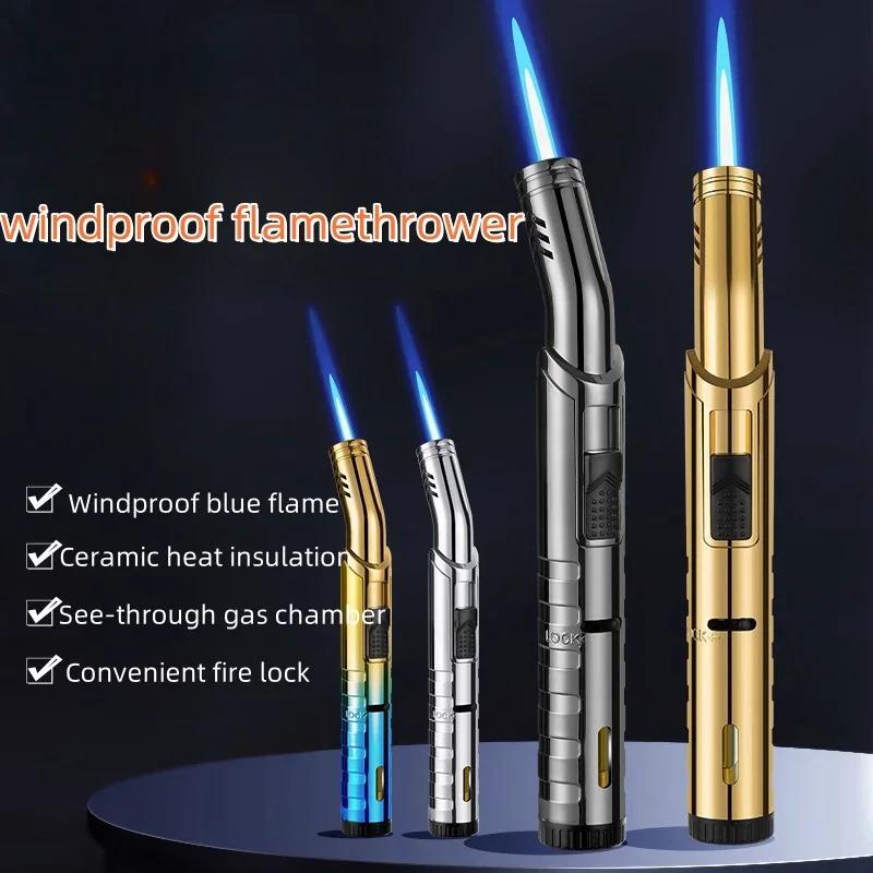 Handheld Creative Flamethrower Igniter Windproof Direct Flush Flame Gas Lighter Visible Gas Chamber Men's Smoking Accessories