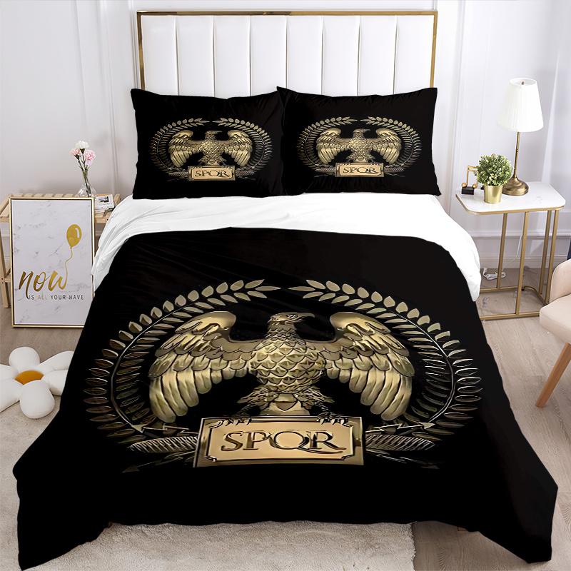 3pcs SPQR Eagle Crest Bedding Set - Includes One Quilt Cover and Two Pillowcases (No Core) - Perfect for Bedroom Decor and Guest Room Accessories - Fe