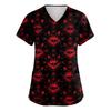 Women's V-neck Halloween Printed Short-sleeved Pocket Side-slit Protective Suit Top