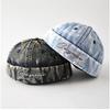 Berretto senza visiera in denim lavato effetto retrò, unisex, con ricamo lettera 'Conqueror', per feste casual, viaggi, abbigliamento quotidiano