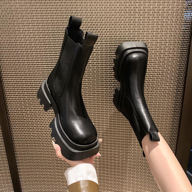 Martin boots women's 2025 new thick-soled medium boots small autumn and winter velvet boots Chelsea boots cigarette boots
