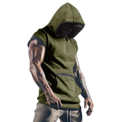 T-shirt Estiva da Uomo Senza Maniche con Cappuccio Tinta Unita Canottiera Sportiva Casual da Esterno Fitness Gilet Tasca Magliette Maschili