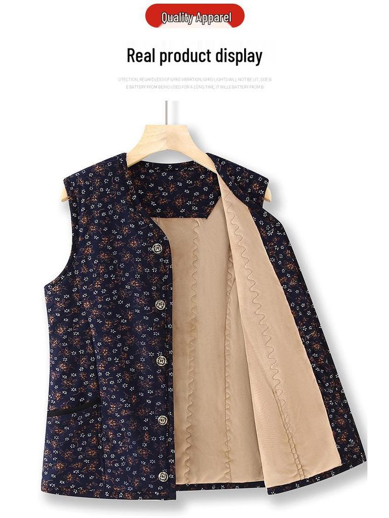 Women's Plus Size Camel Down Vest – Fleece-Lined, Elastic Fit for Middle-Aged and Elderly