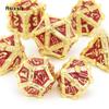 Metal Dice Perfect for Tabletop Rpgs and Card Games 7 Pcs Golden Red Skull Dice Solid Metal Polyhedral Dice Role-Playing RPG