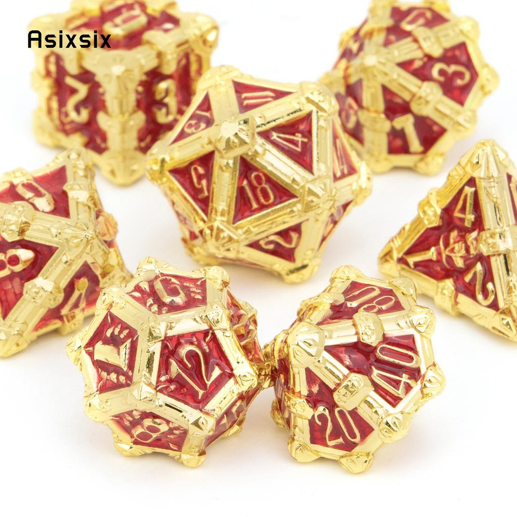 Metal Dice Perfect for Tabletop Rpgs and Card Games 7 Pcs Golden Red Skull Dice Solid Metal Polyhedral Dice Role-Playing RPG