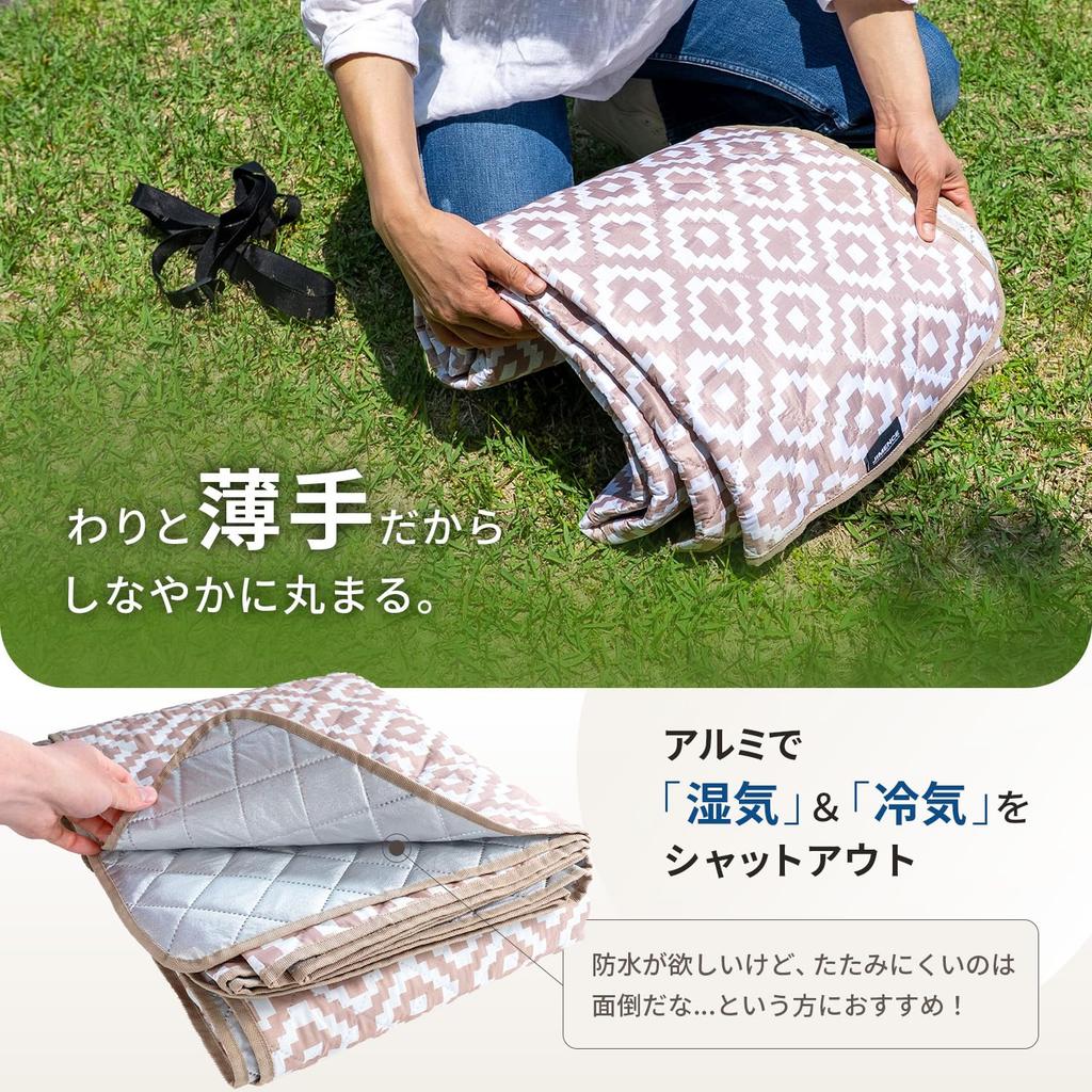 JIMENCE Thick Large Tent Mat with Waterproof Inner Sheet, Aluminum Coating, and Storage Bag, 200 x 200 cm (Beige)