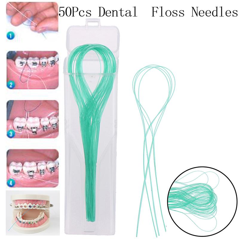 50Pcs Dental Floss Threaders Teeth Holder Between Orthodontic Braces Bridge Hilo