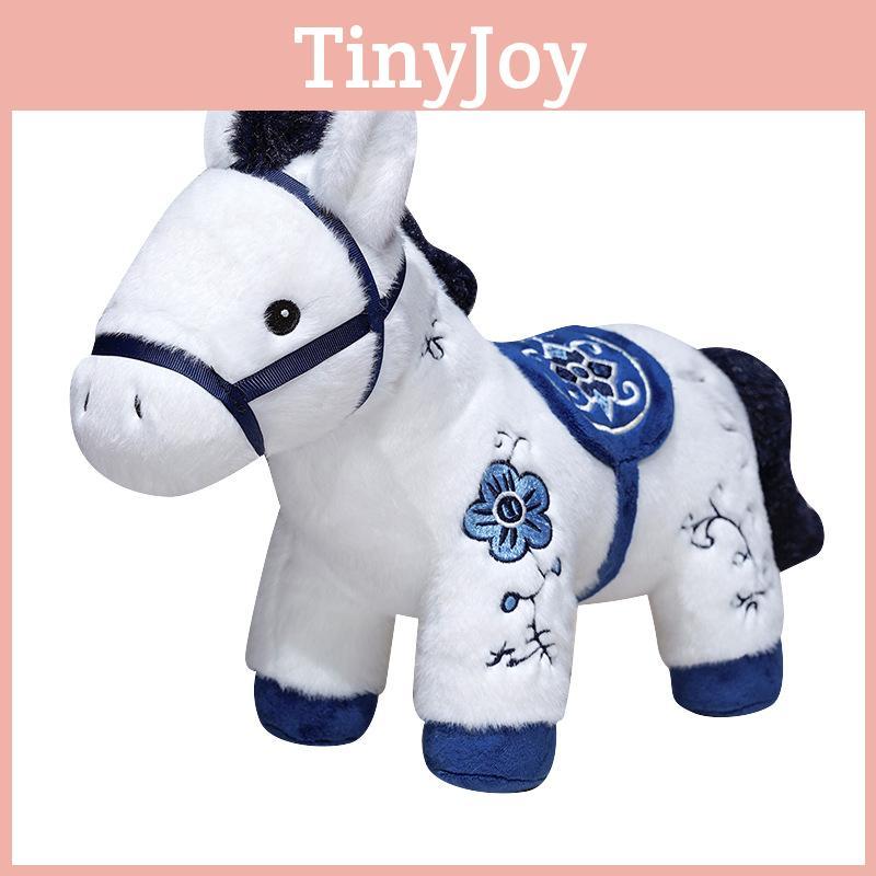 Blue And White Horse Plush Toy With Embroidery For Chinese New Year Gift
