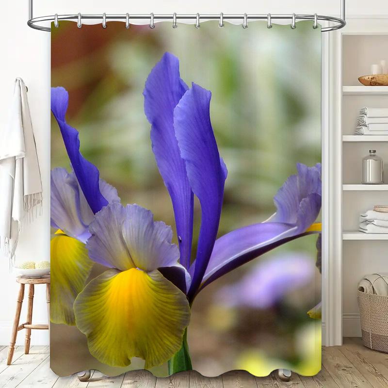 Vibrant Blue and Yellow Iris Shower Curtain for Bathroom Decor Printed Fabric Shower Curtains Set in White Bathrooms Decoration