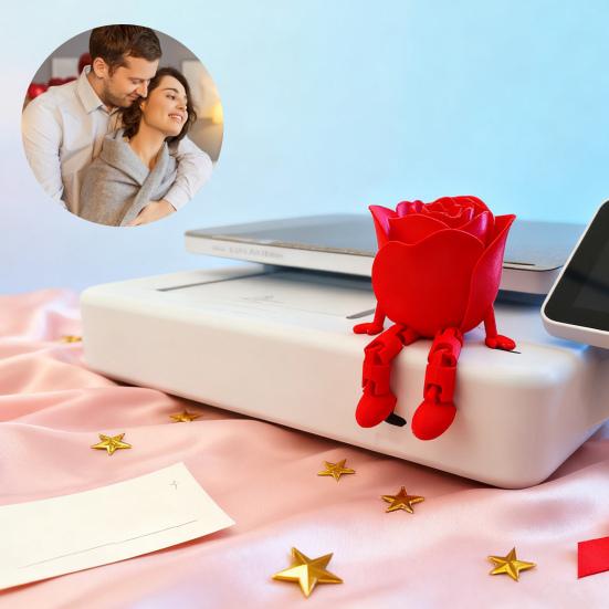 3D Printed Rose Man Figurines Valentine's Day Movable Joint Ornaments with Adjustable Pose Creative Home Decor Sculpture