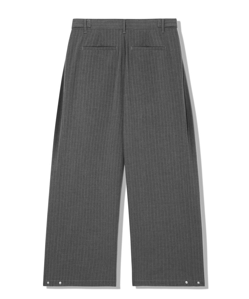 TRILLION Striped Side Pleat Snap Button Wide Slacks_Gray
