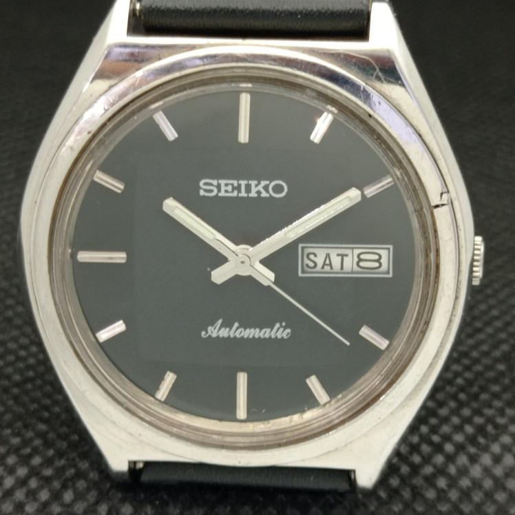 USED VINTAGE SEIKO 5 AUTOMATIC 6319A JAPAN MENS D/D BLACK WATCH 608k-a317318-9 SKU608k-a317318