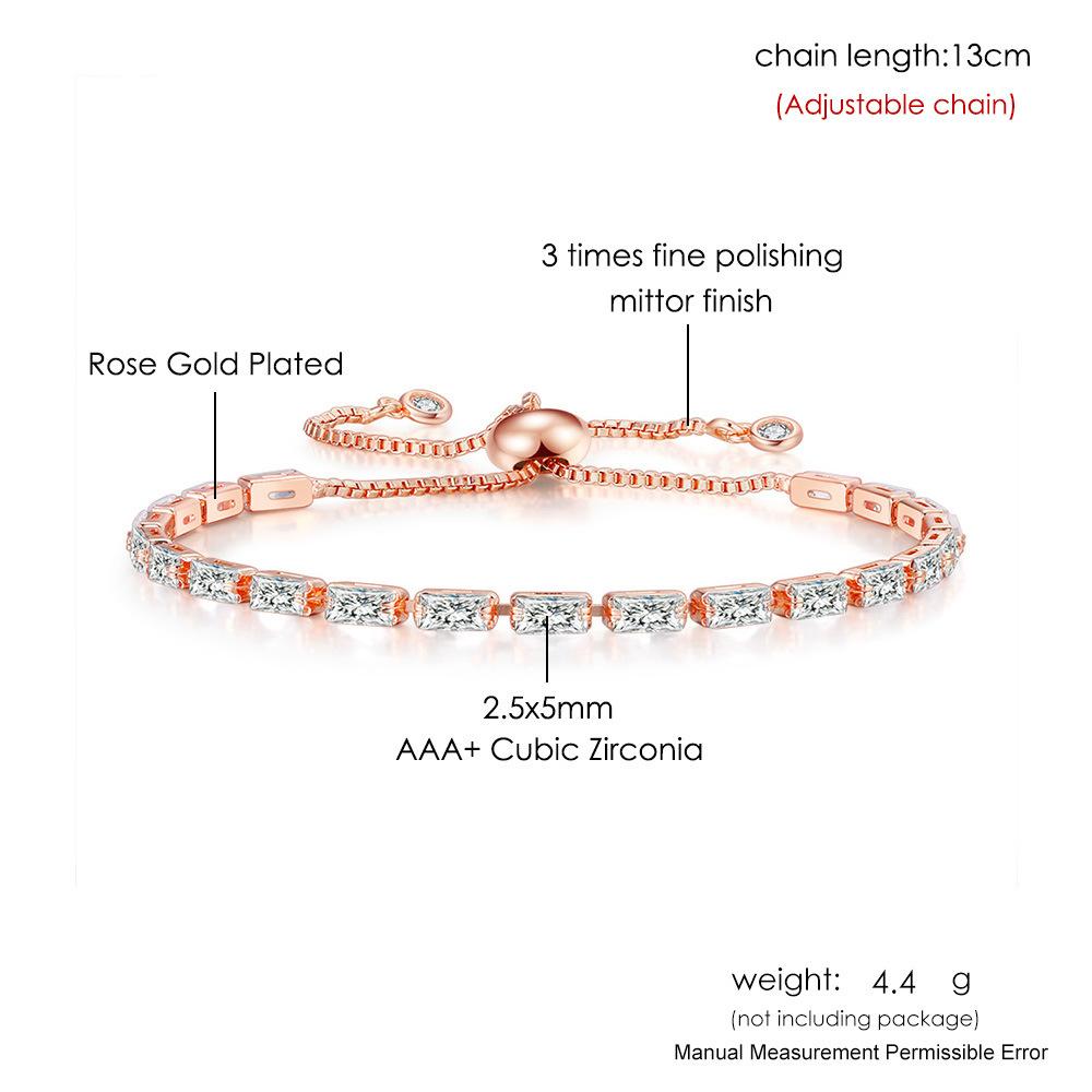 Popular Color Rectangle Zircon Adjustable Bracelet Full Diamond Birthstone Tennis Chain Jewelry