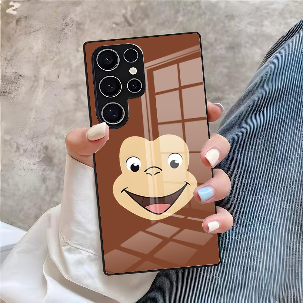 Curious George Monkey Phone Case For Samsung A25 A13 A33 5G A54 A36 A35 A56 A52 A14 Shockproof Glass Cover