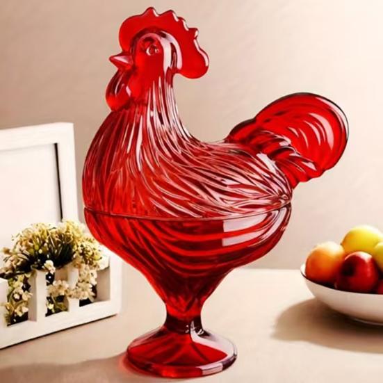 Glas Hahn Bonbonglas mit Deckel Handgefertigt Buntglas Snackschale Dekorative Obstschale für Süßigkeiten Nüsse Heim Wohnzimmer Dekor