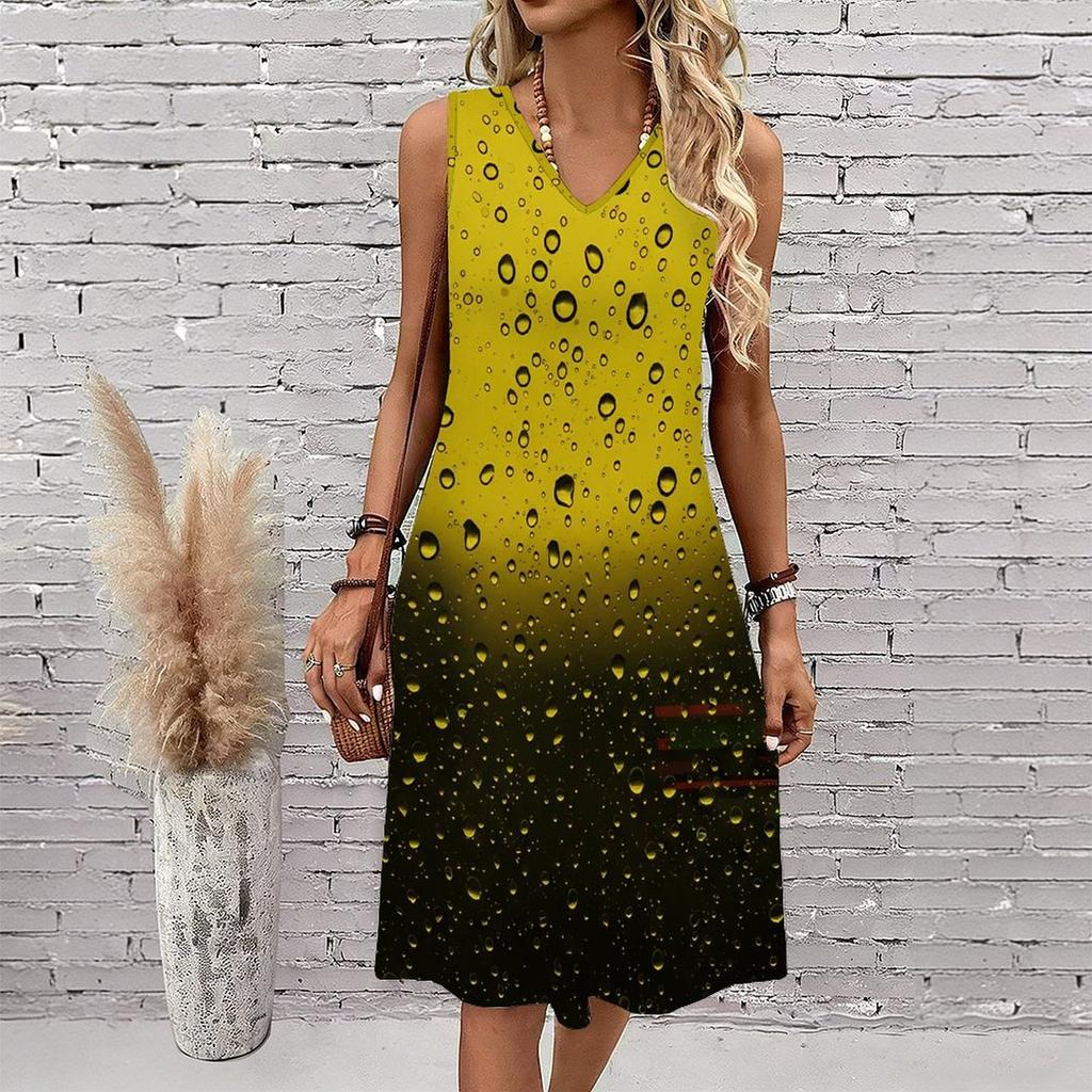 Plus Size V Neck Sleeveless Mountain Woodland Brook Print For Peaceful Nature Retreat