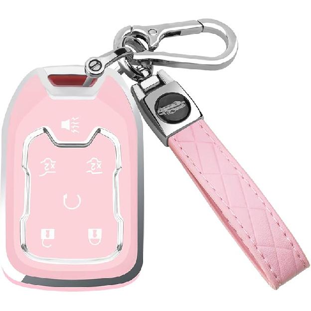 For GMC Key Fob Cover With Keychain, Key Case Shell TPU Full Protection Compatible With GMC Chevy Silverado Suburban Tahoe Acadia Terrain Yukon