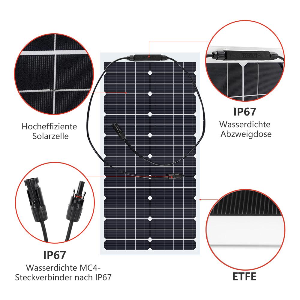 200W Flexible Solarmodule Wasserdicht Monokristallin Bestes Solarpanel für Zuhause Wohnmobil Boot Camping 18V Ladung