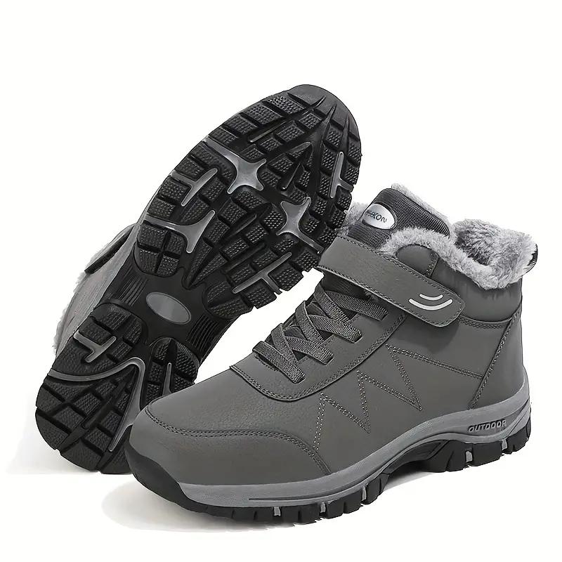 Men's Snow Boots Thermal Winter Shoes Lace-up Boots With Hook And Loop Fastener, Casual Hiking Walking Shoes