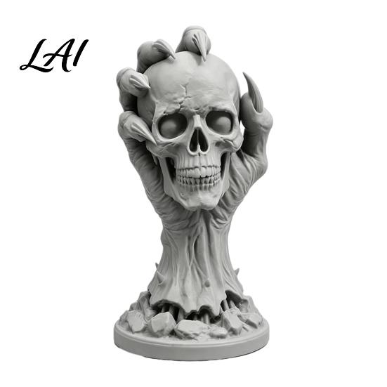 Artistic Desk Ornaments 3D Printed Skull & Devil Hand Figurine Realistic Holding Collectibles for Gothic Lovers Statue Desktop Ornament Halloween