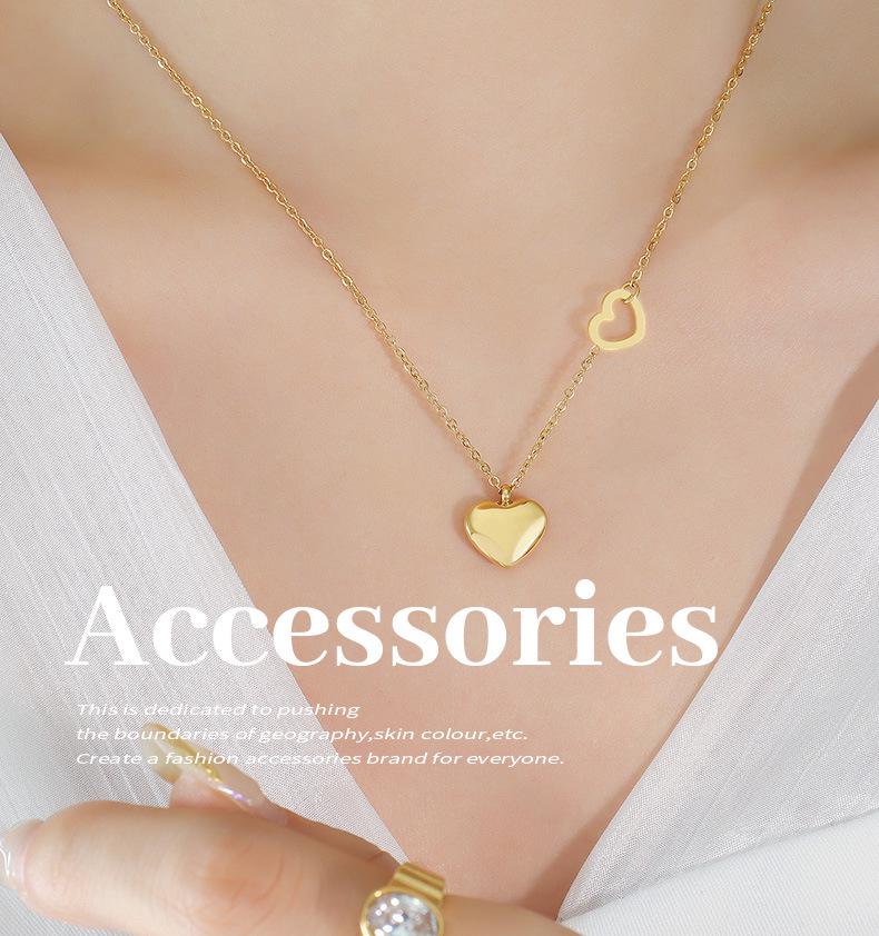 Blogger's Double Peach Heart Necklace: 18K Gold-Plated Titanium Steel Clavicle Chain P221