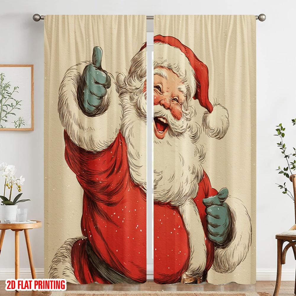 2pcs  2D plane printing Popular Curtains American Santa Claus Polyester Easy Install (without rod) Festive for Kitchen   Bedroom &