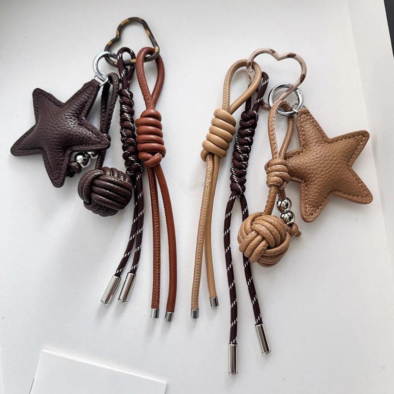 Star Faux Leather Handmade Diy Rope Keychain High-End Style Bag Charm With Star Pendant Anti-Loss Faux Leather Accessory