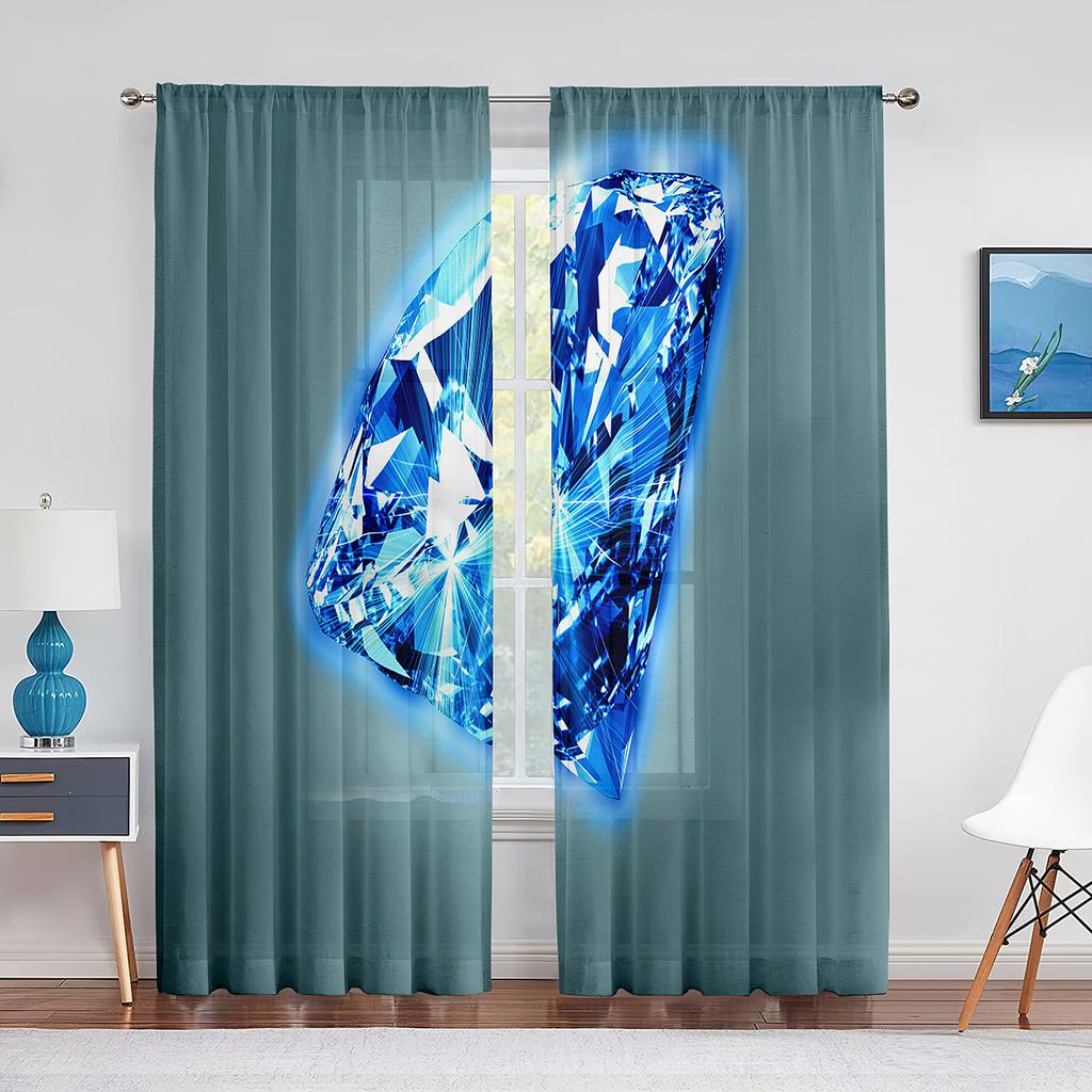 Falling Jewelry Diamonds On The Black Background Tulle Curtains for Living Room Bedroom Decor Chiffon Sheer Voile Window Curtain