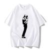 New 2026 Black and White Interlaced Portrait Painting By Kil Jackson. Pure Cotton T-shirt High-quality Streetwear Summer Tops