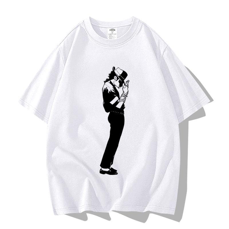 New 2026 Black and White Interlaced Portrait Painting By Kil Jackson. Pure Cotton T-shirt High-quality Streetwear Summer Tops